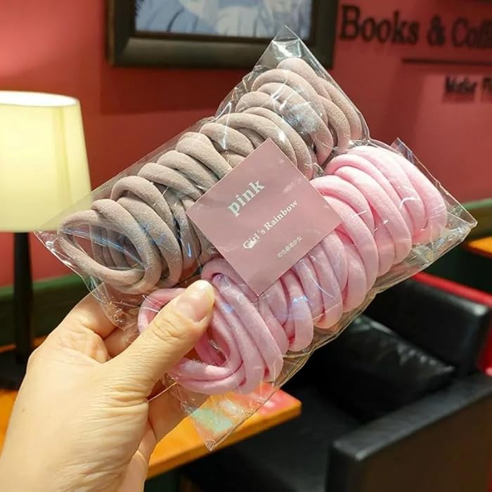 Zone Shop 50 Pieces Strong Seamless Elastic Hair Ties Korean Fashion Hair Rope Candy Color Ponytail Holder Strong Elastic Hair Ties (Pink) - Image 2